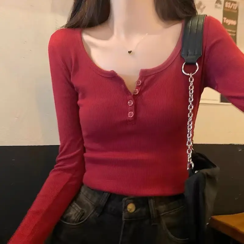 Kaos Cardigan Kancing Lengan Panjang Berusuk Premium Wanita (S/M/L/XL) - Atasan Polos 4