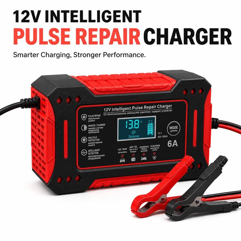 Cargador Inteligente 12V 6A Reparador de Baterías por Pulso, Carga Rápida con Pantalla Digital, Ajuste Automático Invierno-Verano, Protección Total para Auto, Moto, SUV, ATV y RV, Fácil Operación 110-220V - Foto 1