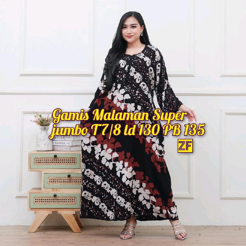 Terbaru Gamis Rayon Pekalongan Cap Malaman Ori Home Dress Busui Super Bige Size Jumbo LD 130 Tangan 7/8 Batik Muslim Nyaman 4