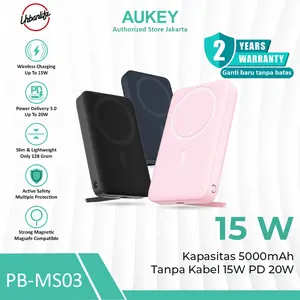 AUKEY POWERBANK Wireless Magsafe Tinggal Tempel 5000mAh USB C 20W PD 3.0 PB-MS03