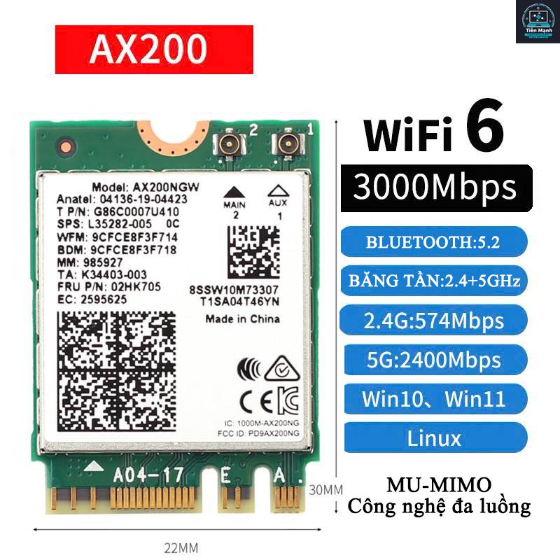Card Wifi 6 Intel AX 200 chính hãng băng tần 2.4 + 5Ghz Bluetooh 5.2 max 2.4…