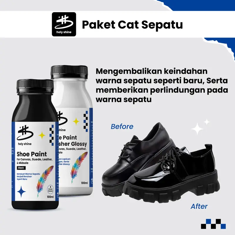 Holy Shine Paket Repaint Cat Sepatu / Shoe Paint  Dan Finisher Glossy / Doff 100ml 5