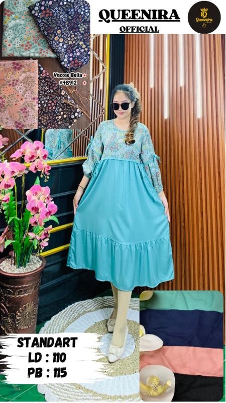 QUEENIRA_Daster kombinasi tangan balon full tali Busui Rayon premium Dress Wanita QUEENIRA_Daster kombinasi tangan balon full tali Busui Rayon premium Dress Wanita