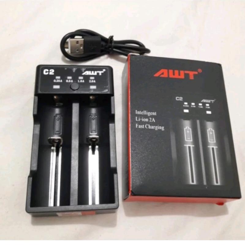 Charger Desktop Baterai USB AWT 2 Slot C2 18650 0
