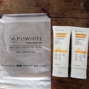 [ BUY 1 GET 1 ] ISWHITE Glow Body Sunscreen Body lotion SPF 45 PA+++ 100ml - Instan Tone Up Body Sunscreen Hybrid Sunscreen Badan SPF Sun Screen Sunblock Badan Tone Up Cream Body Whitening Brightening Sunscreen SPF Glowing Body Care Pemutih badan BPOM