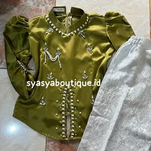 (Umur 1-13thn) AURELLIA MIX SONGKET PUTIH SILVER Anak Perempuan Kurung Melayu Malaysia Modern Baju Pesta Viral Satin Premium Full Payet Mutiara