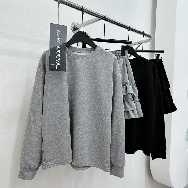 Set bộ nỉ trơn dài tay chân váy tầng 2 màu bigsize nữ (21415) Top