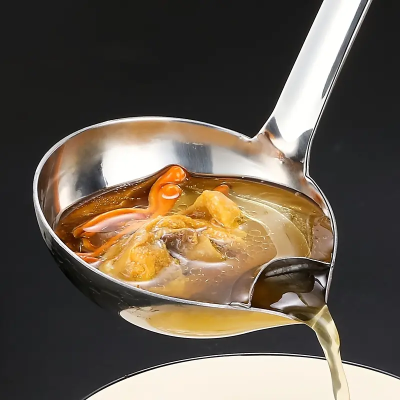 1pc Pot Separator, Oil Separator, Household Kitchen Tool, Stainless Steel Oil Separator Soup Ladle Gravy Food Fat Separator Skimmer Spoon, Grease Strainer Separater Hot Pot Oil Filter Spoon Utensils