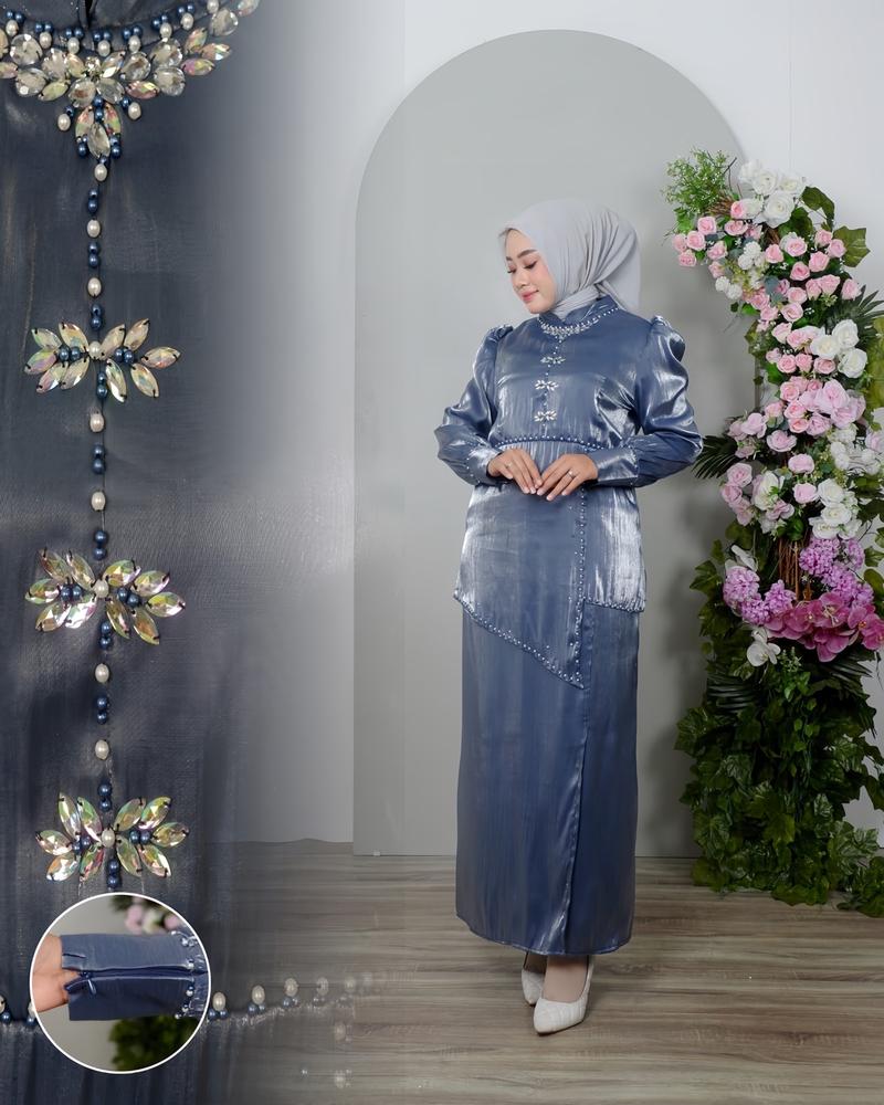 Product Introduction of Hameedah - One Set Tunik Payet Melayu Malaysia Baju Pesta Kondangan Wanita Muslim Gamis Dress Dewasa 12