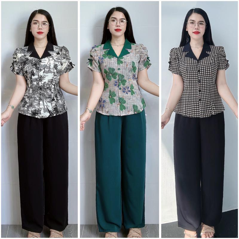 Bộ Nữ Thiết Kế Áo Phom Vest Quần Dài Ống Suông Chất Vải Mềm Mát Mặc Nhà Đi Chơi Đều Đẹp