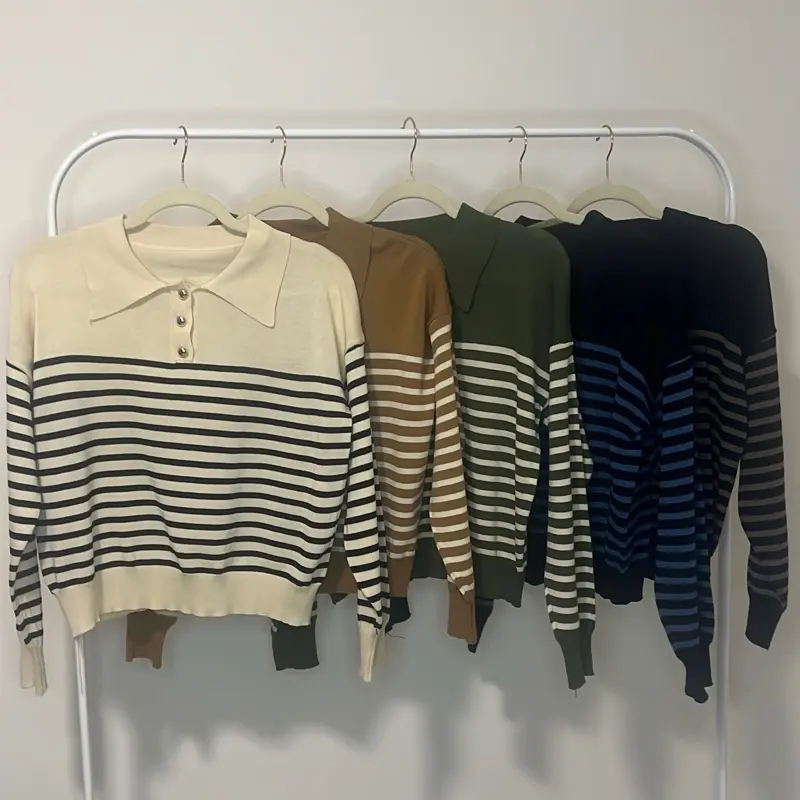 LETIA STRETCHY KNITTED STRIPES CROP PULLOVER