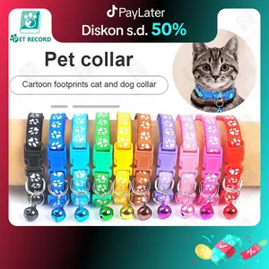 Kalung Kucing Lonceng Hewan Peliharaan Tali Leher Anjing Kecil Lonceng Pet Collar Dog Kitten Adjustable Motif Tapak Kaki Murah Import