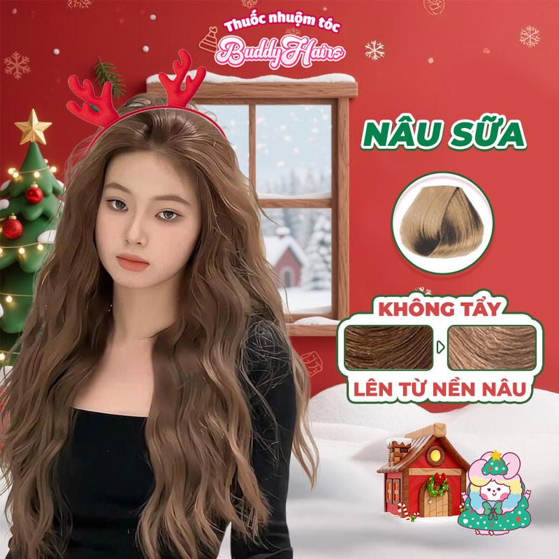  Thuốc nhuộm tóc NÂU SỮA  NÂU TRÀ SỮA không dùng Tẩy tóc của Buddyhairs tặng kèm găng tay  mũ trùm  trợ nhuộm 