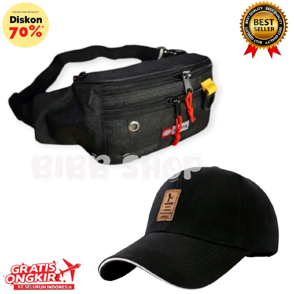 PROMO BUNDLING (BUY1 GET 2) waistbag/slempang free topi baseball distro Pinggang waist bag casual Tas Selempang Hitam pocket weatherproof minimalis tas selempang & bahu slow respon anggun waistbag casual wesbek kecil merah maron tascowok multifungsi sling