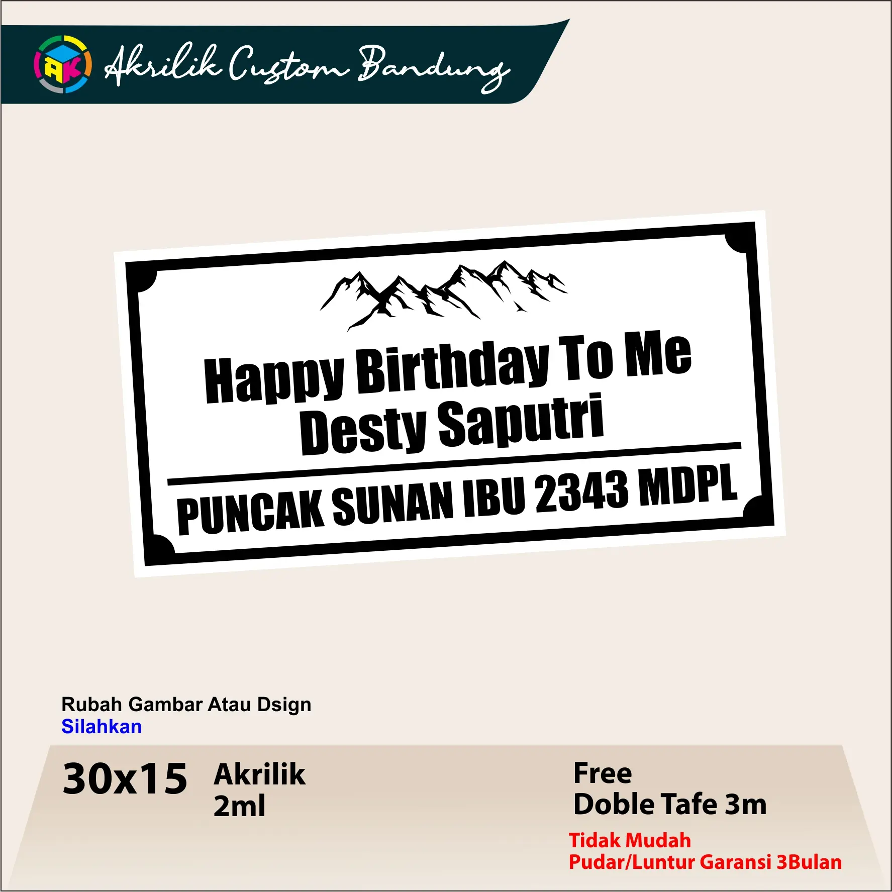 AKRILIK CUSTOM PLAKAT GUNUNG ACRYLIC CUSTOM GUNUNG