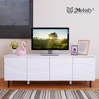 Gambar Melody Furniture - Meja Rak TV Modern Minimalis Estetik Yoffy TV Stand 150 cm White Glossy dari Melody Furniture Kab. Malang 3 Tokopedia