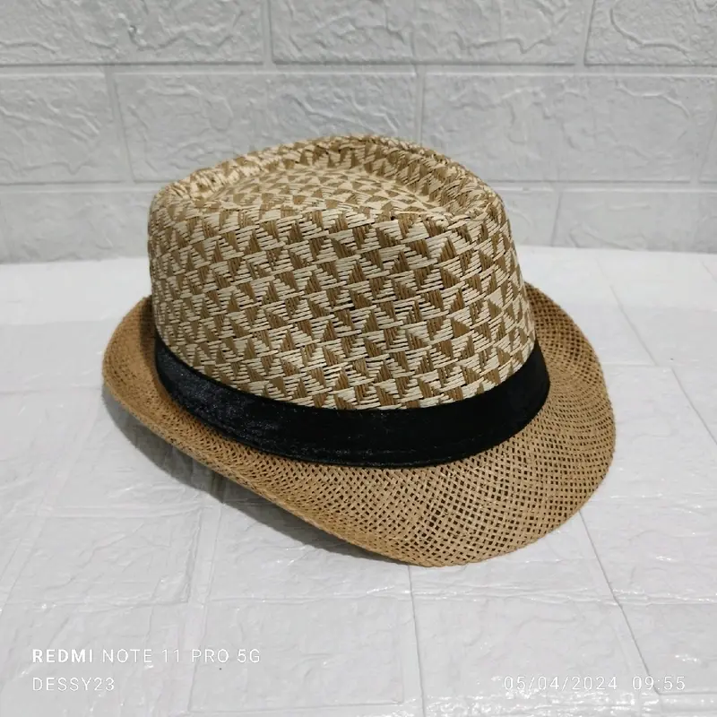 Topi fedora jazz motif corak dan bel Lis hitam cocok buat pria dan wanita import 1