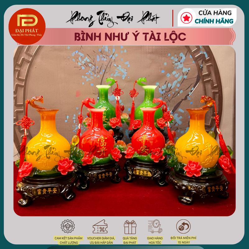 cặp lục bình như ý  hoa, vât phẩm trang trí ban thờ thần tài, ban thờ gia tiên, phòng khách, chất liệu polystone cao cấp