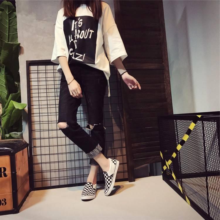 Product Introduction of Spring New Canvas Shoes Men's Black and White Plaid Shoes Low-Top Breathable Slip-on Lazy Shoes Casual Trendy Sneakers 6