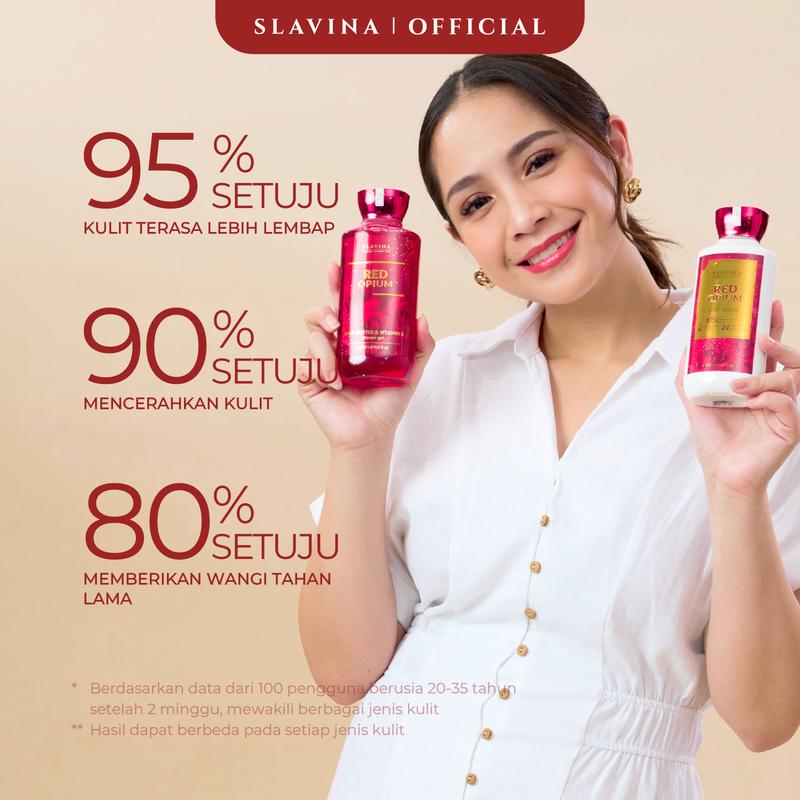 SLAVINA Body Lotion Red Opium Niacinamide with Serum Burst Glutathione Moisturizing Whitening Mencerahkan Hydrating Memutihkan Wangi Bunga Mawar 2