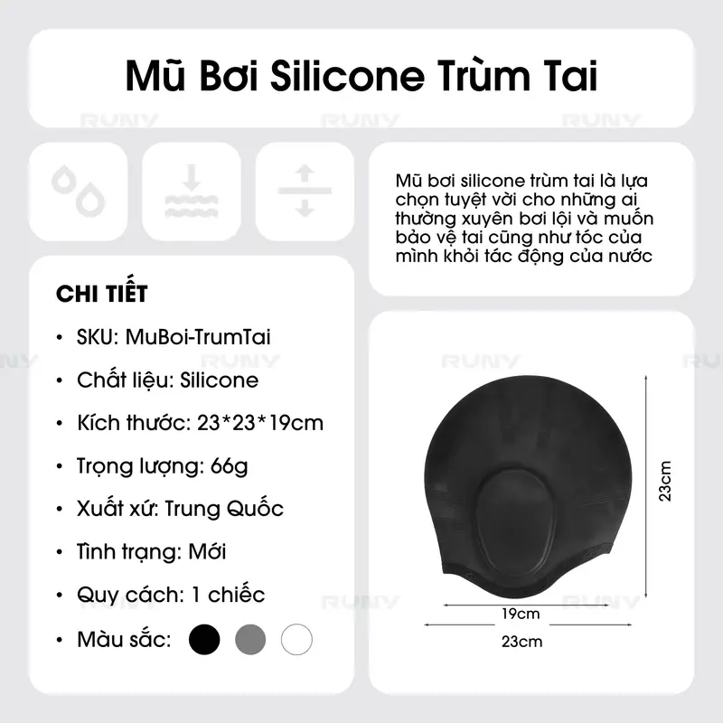 Mũ Bơi Người Lớn Silicone Dùng Được Cho Nam Nữ Bịt Tai - Ngăn Nước - Chùm Búi Tóc - MB02 2