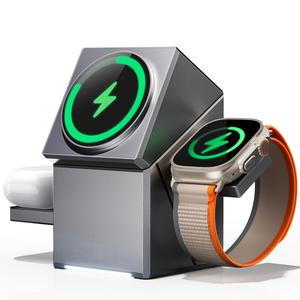 MagSafe Charger 3 in 1 Stand ชาร์จไฟไร้สาย 15 วัตต์ สำหรับ iPhone 14/15/16 Pro Max ที่ถือโทรศัพท์แม่เหล็กแข็งแกร่ง เข้ากันได้กับ AirPods และ Apple Watch ออกแบบพับได้