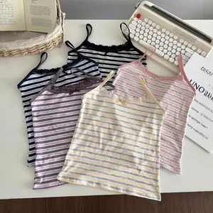 MoodStyle // BR2121 Tanktop Stripes Singlet KECIL Baju Casual SLIM-FIT Santai Fashion Korea Motif Garis Imut Wanita Atasan Pendek Crop Top Rompi