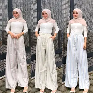 Celana Kulot Everyday Pants Strip Pants Celana Panjang Wanita Baggy Kantor Kuliah Kulot Pinstripe Celana Formal Casual Wanita Loose Basic Motif Garis Bawahan Nyaman