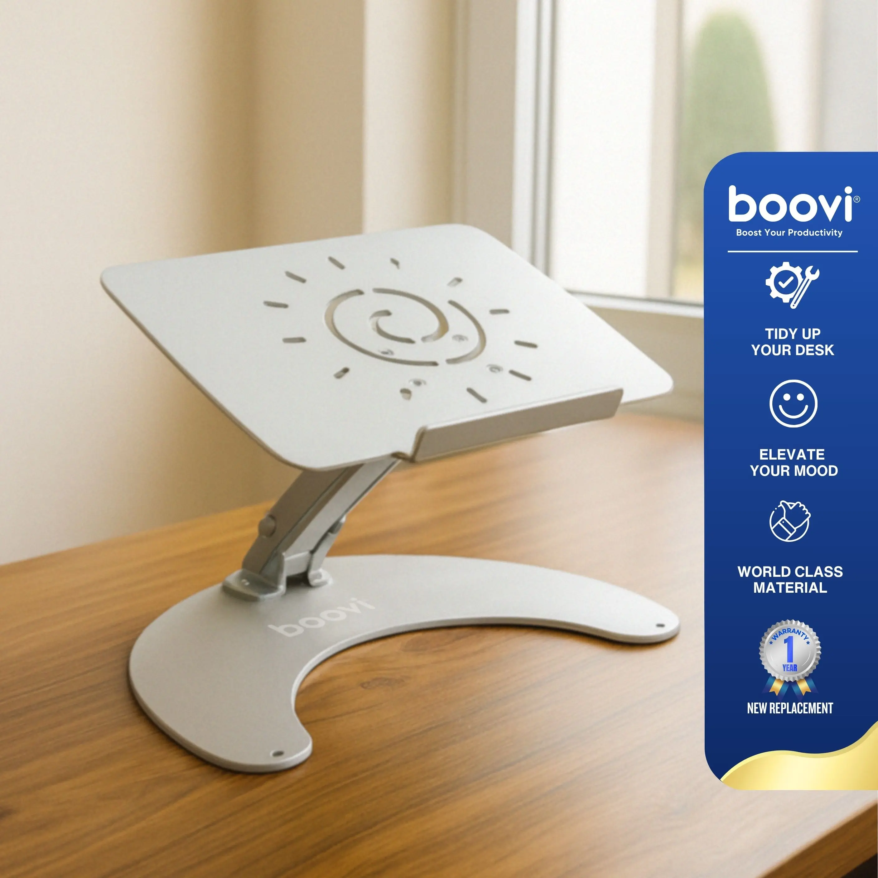Boovi DE016 Stand Laptop Aluminium Adjustable Ergonomis Anti Panas 30x22cm Dudukan Notebook Ventilasi