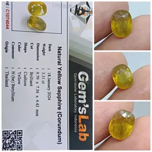 Natural Vivid yellow sapphire Thailand Hbe 1 ct up memo GemLab Top Luster Safir