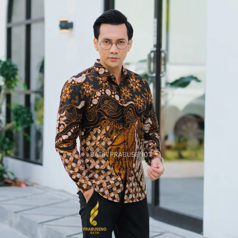 BATIK PRABUSENO Motif Ajisaka Lengan Panjang Pria Slimfit Slimfit Premium Modern Style Mewah 2024 Anak Muda Dewasa Anti Kusut Original Cocok Buat Bapak2 Baju Kerja Elegan Eksklusif Full Furing Puring Hajatan Kekinian Kantor Keren Kondangan Katun Solo 0