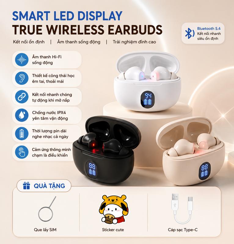 895B Tai nghe chơi game Bluetooth 5.3, thời lượng pin dài, độ trễ thấp, hộp sạc di động, giảm tiếng ồn vào tai