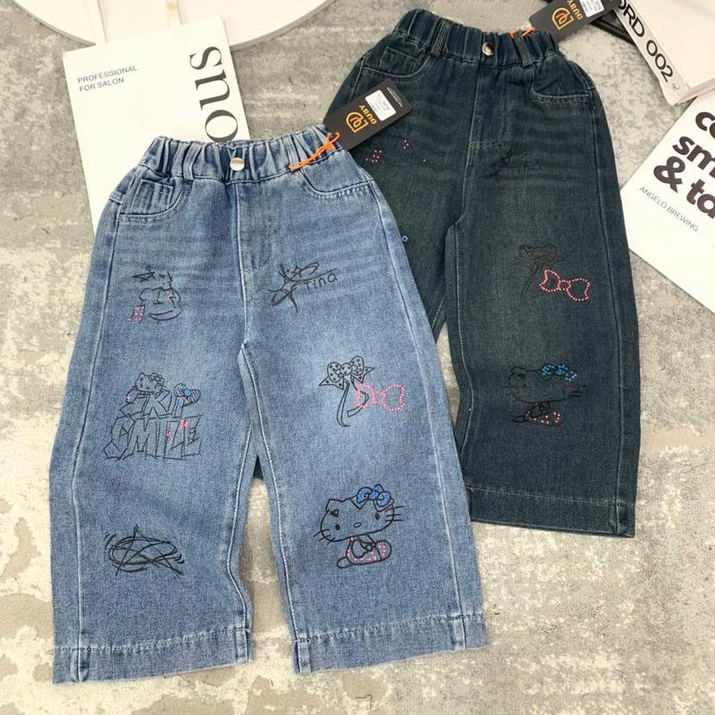  QUẦN JEANS BÉ GÁI ỐNG SUÔNG IN HÌNH  HELOKITY DỄ THƯƠNG ĐÁNG YÊU MA0085 