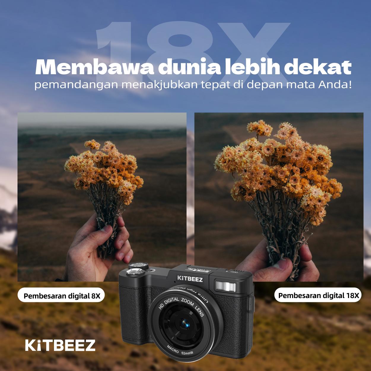 【KiTBEEZ KP-4】 Kamera Digital 5K WiFi 75MP dengan Zoom Digital 18X, Layar Putar 180°, Flash Intelligent Muncul Otomatis untuk Selfie & Pembuatan Vlog 【KiTBEEZ KP-4】 Kamera Digital 5K WiFi 75MP dengan Zoom Digital 18X, Layar Putar 180°, Flash Intelligent Muncul Otomatis untuk Selfie & Pembuatan Vlog