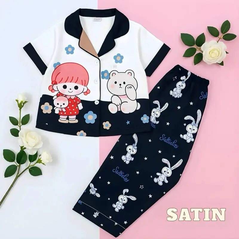 [10-57Kg] Bộ Pijama Bé Gái Tóc Hồng" tay ngắn quần dài Vải Lụa Cao Cấp - ThaoVySleepwear - Xanh Rêu Đỏ Hồng Tím - Quần Áo Ngủ Pijama Nữ - Bé Gái - Bộ Ngủ Lụa Đồ Bộ Mặc Nhà Homewear Sleepwear Không Nhăn Co Giãn Không Xù Giặt Không Rút 6