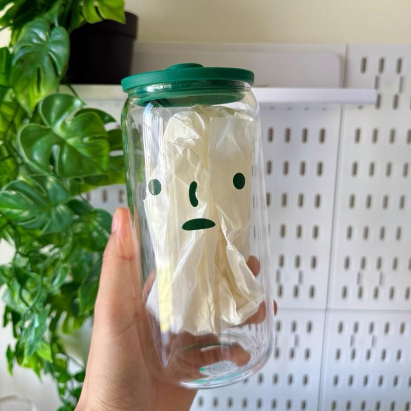 Cốc thủy tinh có nắp thiết kế Smiski 500ml tặng kèm ống hút thuỷ tinh và cọ rửa - Tiệm Yuuhi