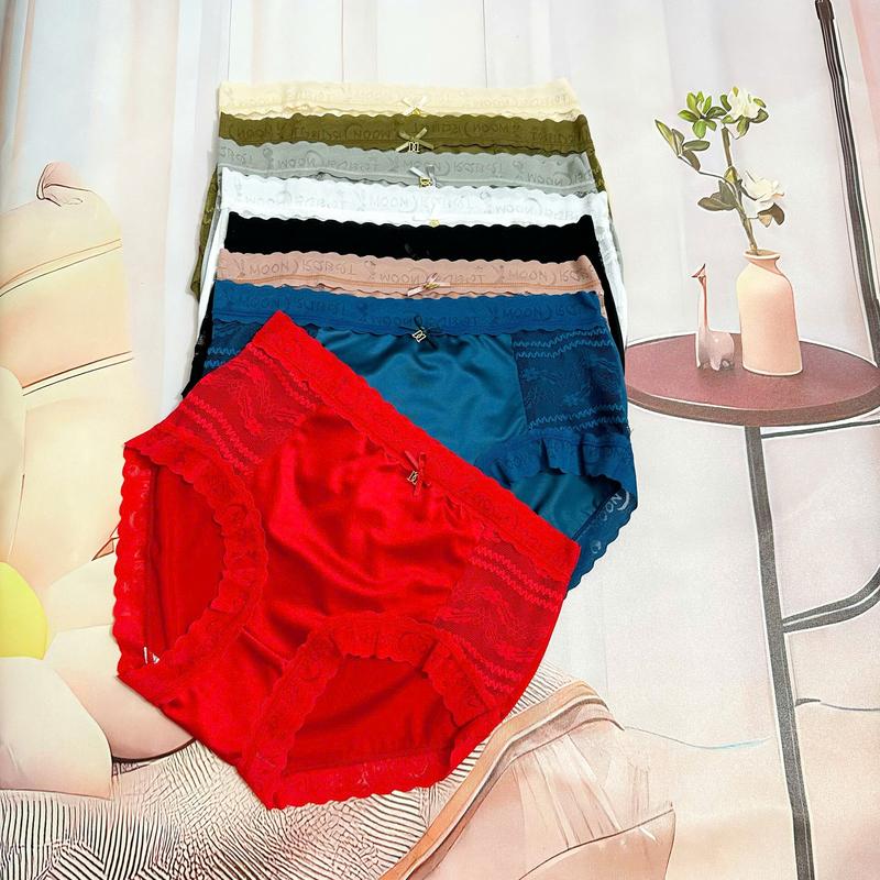 Set 5-10 Quần Lót Nữ Lụa Satin Viền Sóng Cạp Cao Gen Bụng Nâng Mông Tàng Hình Chất Mềm Mát Bigsize Đến 89kg Cotton Women