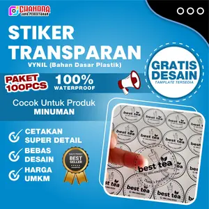 (PAKET 100PCS)  CETAK STIKER VINYL GLOSSY / TRANSPARAN, STIKER LOGO, STIKER KEMASAN, STIKER MINUMAN Paper jualan