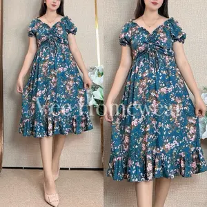 Violin Dress By Vee Homewear Summer dress Daster Rayon Dress wanita kekinian Karet Bumil Busui Serut Motif Viscose