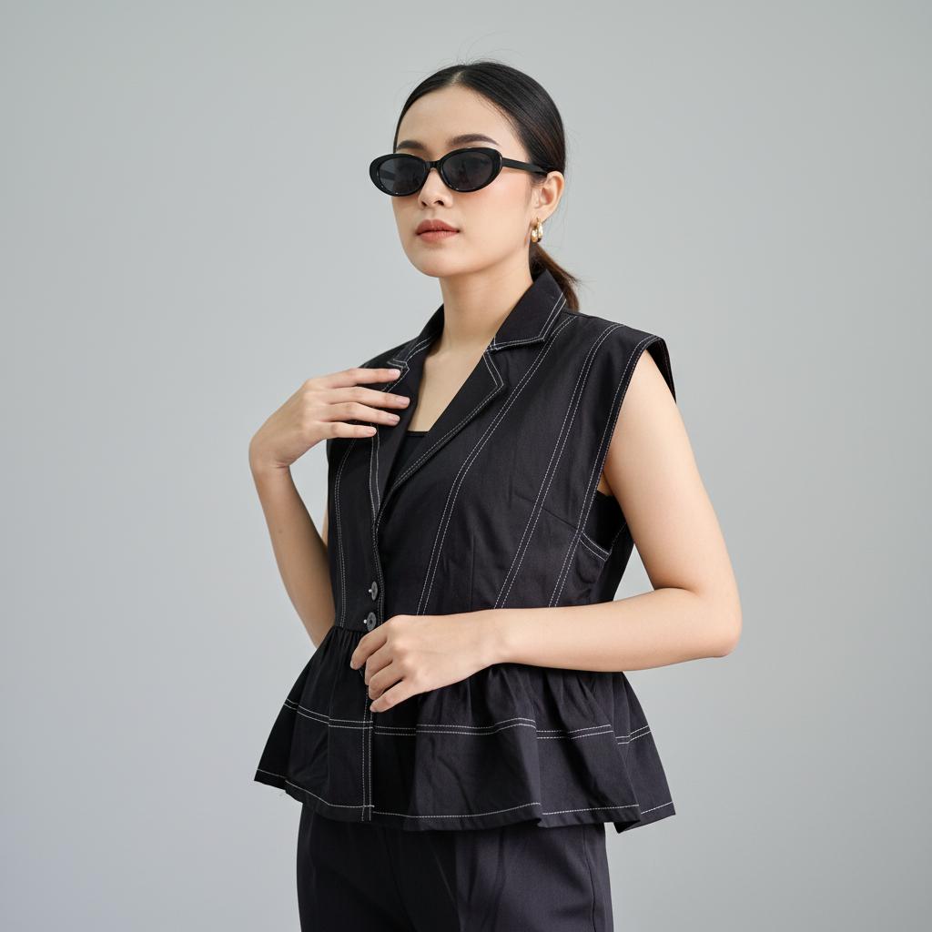 Jennie Set Vest Cotton Castela Premium – Setelan Vest Celana Wanita Elegan Kekinian Nyaman