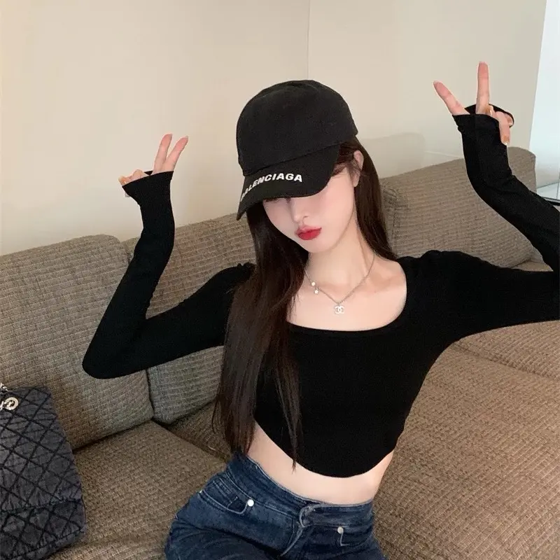 KM COLLECTIONN CROP TOP ELYY LONGSLEVEE  SHIRT BLOUSE ATASAN WANITA