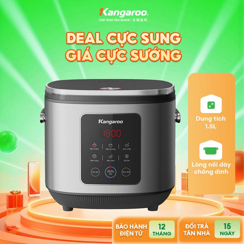 [ IH ] [ HÀNG MỚI VỀ ] Nồi cơm điện tử Kangaroo 1.5 lít KGRC15H1E - Đa chức năng nấu- Lòng nồi phủ chống dinh phủ sứ cao cấp.