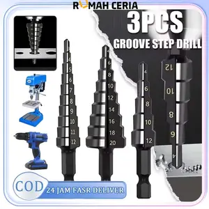 【READY】3PCS Mata Bor Pagoda Untuk Baja Spiral Hss Steel Titanium Coated Mata Bor Pagoda Besi Kerucut