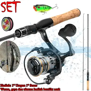 Joran Pancing Set 1.68m/1.8m 2.1m Joran Pancing Solid Spinning Fishing Set Rasio Gear 5.2: 1 Reel Max Drag 5-10KG Aluminium Untuk Reel Pancing Fishing Combo Pancing Murah Kuat Pancing Set