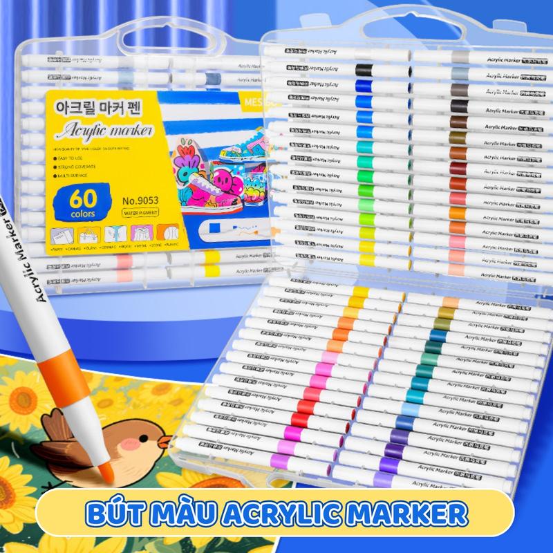  Bộ Bút Lông Màu Acrylic Chống Nước - Hộp Bút Vẽ Đa Năng Màu Sắc Sống Động Mực Tô Được Trên Nhiều Chất Liệu 