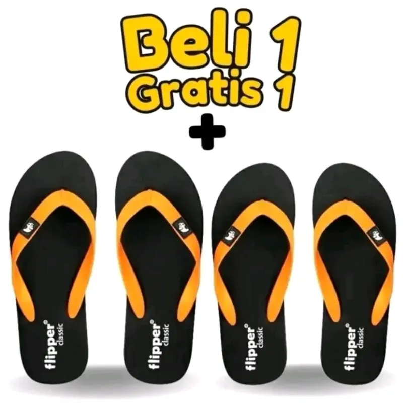 Beli 1 Gratis 1 Sandal Jepit Filpper Fipper Flipper Pria Dan Wanita Kasual Karet Sendal Hitam 7