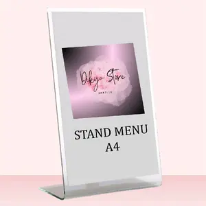 STAND AKRILIK MENU MEJA BROSUR AKRILIK MEJA Transparan untuk Restoran dan Kafe