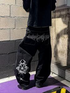 メンズ新作ルーズフィットデニムジーンズカジュアル刺繍トレンドロングパンツ、快適でファッショナブルなデザインで毎日の着用に最適