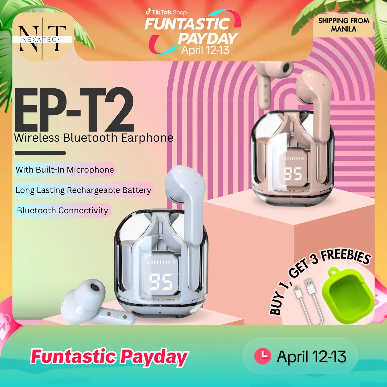 [NEW ARRIVAL] NEXATECH Buy 1 Get 3 Freebies Deal! T2 Wireless Earphone: Hi-Fi Sound, Noise-Cancelling Technology, Extended Battery Life, Sweatproof Design Earbud, Clear Audio Electronic Charging Digital Automatic Port