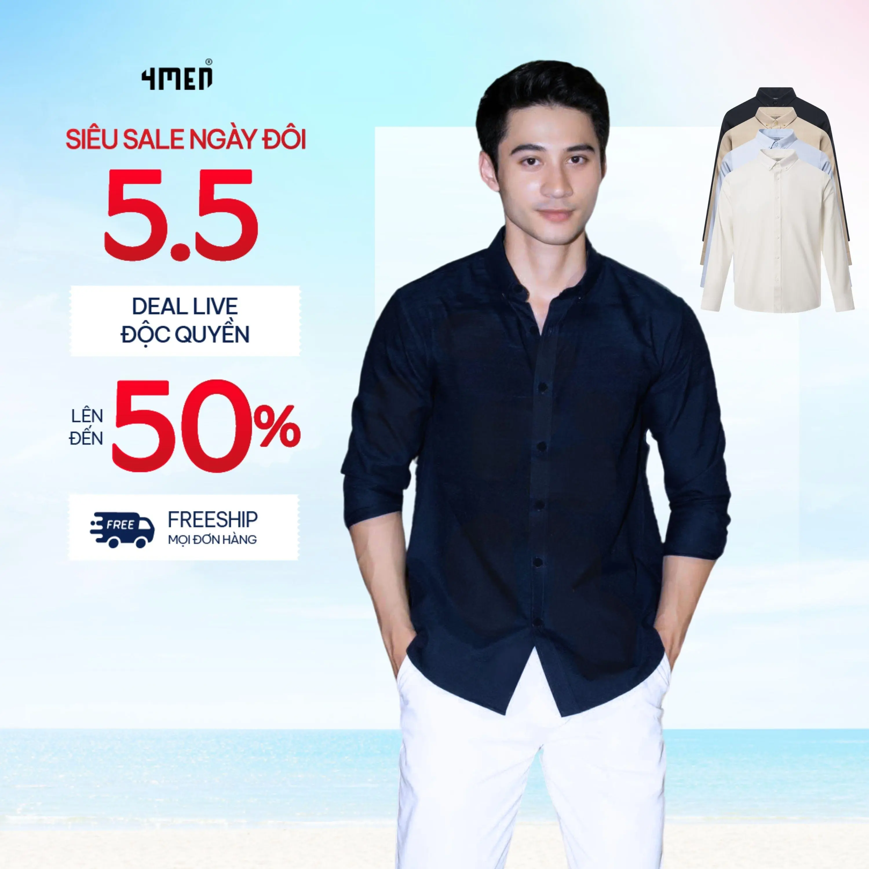 Áo Sơ Mi Nam Tay Dài 4MEN SM158 Vải Oxford Trơn Form Regular Trẻ Trung, Thanh Lịch, Kem Basic, Dễ Phối sominam dep Shirt Menswear